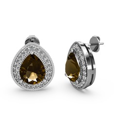 Esinti Küpe - Dumanlı kuvars ve swarovski 8 ayar beyaz altın küpe #1p1ss23