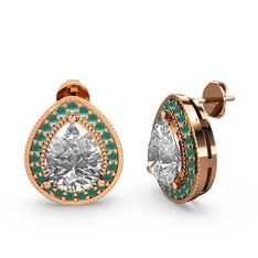 Swarovski ve kök zümrüt 925 ayar rose altın kaplama gümüş küpe