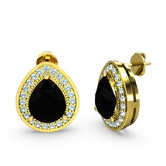 Esinti Küpe - Siyah zirkon ve akuamarin 8 ayar altın küpe #1qzk1n6