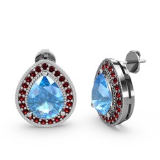 Akuamarin ve garnet 14 ayar beyaz altın küpe