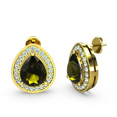 Peridot ve akuamarin 925 ayar altın kaplama gümüş küpe