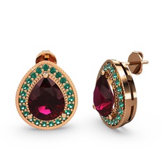 Rodolit garnet ve yeşil kuvars 14 ayar rose altın küpe