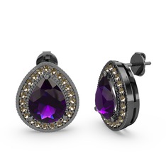 Esinti Küpe - Ametist ve dumanlı kuvars 925 ayar siyah rodyum kaplama gümüş küpe #1rpajya