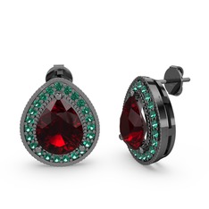 Esinti Küpe - Garnet ve yeşil kuvars 925 ayar siyah rodyum kaplama gümüş küpe #1s5tbyr