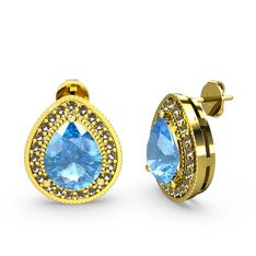 Esinti Küpe - Akuamarin ve dumanlı kuvars 14 ayar altın küpe #1smye3v