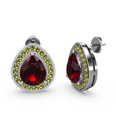 Esinti Küpe - Garnet ve peridot 8 ayar beyaz altın küpe #1sr75b4