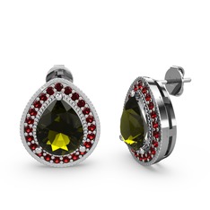 Peridot ve garnet 18 ayar beyaz altın küpe