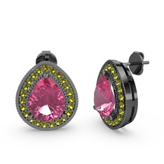 Esinti Küpe - Pembe kuvars ve peridot 925 ayar siyah rodyum kaplama gümüş küpe #1szd9o
