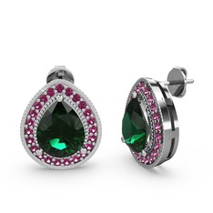 Esinti Küpe - Yeşil kuvars ve rodolit garnet 18 ayar beyaz altın küpe #1tk9hrk