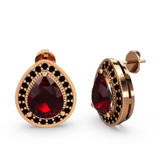 Garnet ve siyah zirkon 18 ayar rose altın küpe