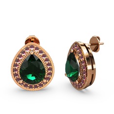 Esinti Küpe - Yeşil kuvars ve kök yakut 18 ayar rose altın küpe #1upc4hu