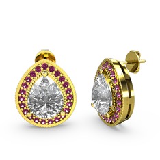 Esinti Küpe - Swarovski ve rodolit garnet 8 ayar altın küpe #1ut2b4y