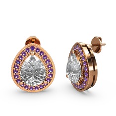 Esinti Küpe - Swarovski ve ametist 925 ayar rose altın kaplama gümüş küpe #1uwq5lt