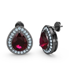 Esinti Küpe - Rodolit garnet ve akuamarin 925 ayar siyah rodyum kaplama gümüş küpe #1v5ndgq