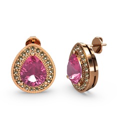 Pembe kuvars ve dumanlı kuvars 14 ayar rose altın küpe