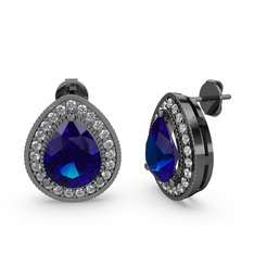 Esinti Küpe - Lab safir ve beyaz zirkon 925 ayar siyah rodyum kaplama gümüş küpe #1x9pba4