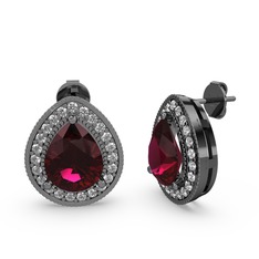 Rodolit garnet ve swarovski 925 ayar siyah rodyum kaplama gümüş küpe