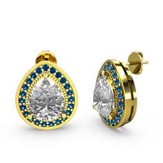 Swarovski ve lab safir 14 ayar altın küpe