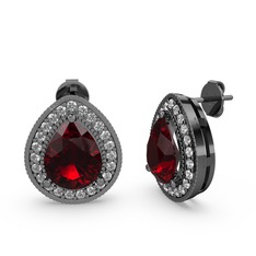 Esinti Küpe - Garnet ve beyaz zirkon 925 ayar siyah rodyum kaplama gümüş küpe #2uw9ly