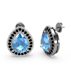 Esinti Küpe - Akuamarin ve siyah zirkon 8 ayar beyaz altın küpe #2xl1jt