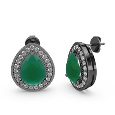 Esinti Küpe - Kök zümrüt ve swarovski 925 ayar siyah rodyum kaplama gümüş küpe #38q5t5