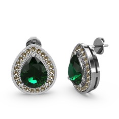 Esinti Küpe - Yeşil kuvars ve dumanlı kuvars 8 ayar beyaz altın küpe #3qyz4r