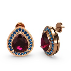 Esinti Küpe - Rodolit garnet ve lab safir 14 ayar rose altın küpe #3zto1o
