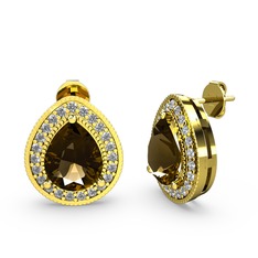 Esinti Küpe - Dumanlı kuvars ve pırlanta 18 ayar altın küpe (0.528 karat) #43stij