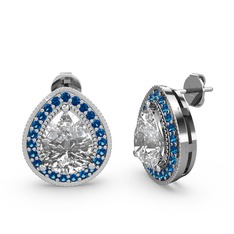 Esinti Küpe - Swarovski ve lab safir 18 ayar beyaz altın küpe #48fuqf