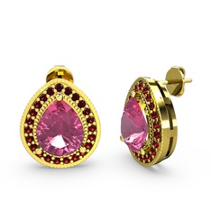 Pembe kuvars ve garnet 8 ayar altın küpe