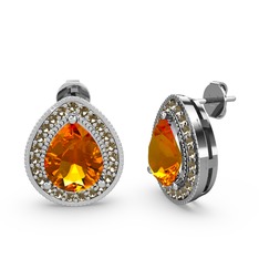 Sitrin ve dumanlı kuvars 925 ayar gümüş küpe