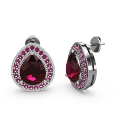 Rodolit garnet 14 ayar beyaz altın küpe