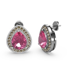 Esinti Küpe - Pembe kuvars ve dumanlı kuvars 18 ayar beyaz altın küpe #7e52mg