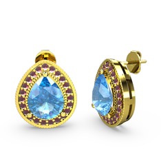 Esinti Küpe - Akuamarin ve kök yakut 18 ayar altın küpe #7y80nt