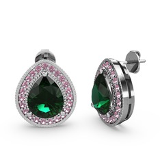 Esinti Küpe - Yeşil kuvars ve pembe kuvars 8 ayar beyaz altın küpe #81lste