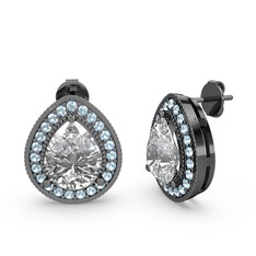 Esinti Küpe - Swarovski ve akuamarin 925 ayar siyah rodyum kaplama gümüş küpe #831pbh