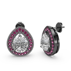 Beyaz zirkon ve rodolit garnet 925 ayar siyah rodyum kaplama gümüş küpe