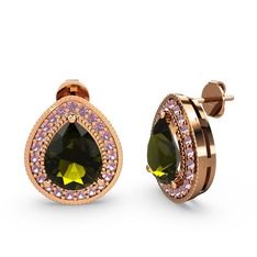 Esinti Küpe - Peridot ve pembe kuvars 8 ayar rose altın küpe #8fjcj2