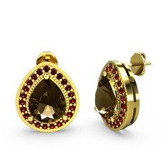 Esinti Küpe - Dumanlı kuvars ve garnet 14 ayar altın küpe #8iu1e3