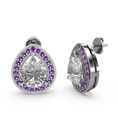 Esinti Küpe - Beyaz zirkon ve ametist 8 ayar beyaz altın küpe #8rya0d