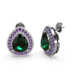 Esinti Küpe - Yeşil kuvars ve ametist 8 ayar beyaz altın küpe #98188n