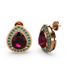 Esinti Küpe - Rodolit garnet ve kök zümrüt 18 ayar rose altın küpe #a3bt24