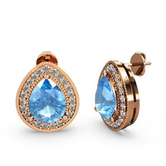 Akuamarin ve swarovski 8 ayar rose altın küpe