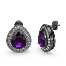 Esinti Küpe - Ametist ve beyaz zirkon 925 ayar siyah rodyum kaplama gümüş küpe #c21x6