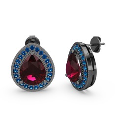 Esinti Küpe - Rodolit garnet ve lab safir 925 ayar siyah rodyum kaplama gümüş küpe #chdm38