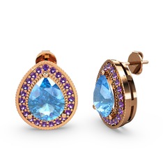 Akuamarin ve ametist 14 ayar rose altın küpe