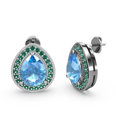 Esinti Küpe - Akuamarin ve yeşil kuvars 14 ayar beyaz altın küpe #cvuxaj