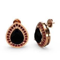 Siyah zirkon ve garnet 8 ayar rose altın küpe