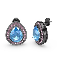 Esinti Küpe - Akuamarin ve pembe kuvars 925 ayar siyah rodyum kaplama gümüş küpe #dztqa7