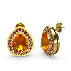 Esinti Küpe - Sitrin ve rodolit garnet 18 ayar altın küpe #egixfb